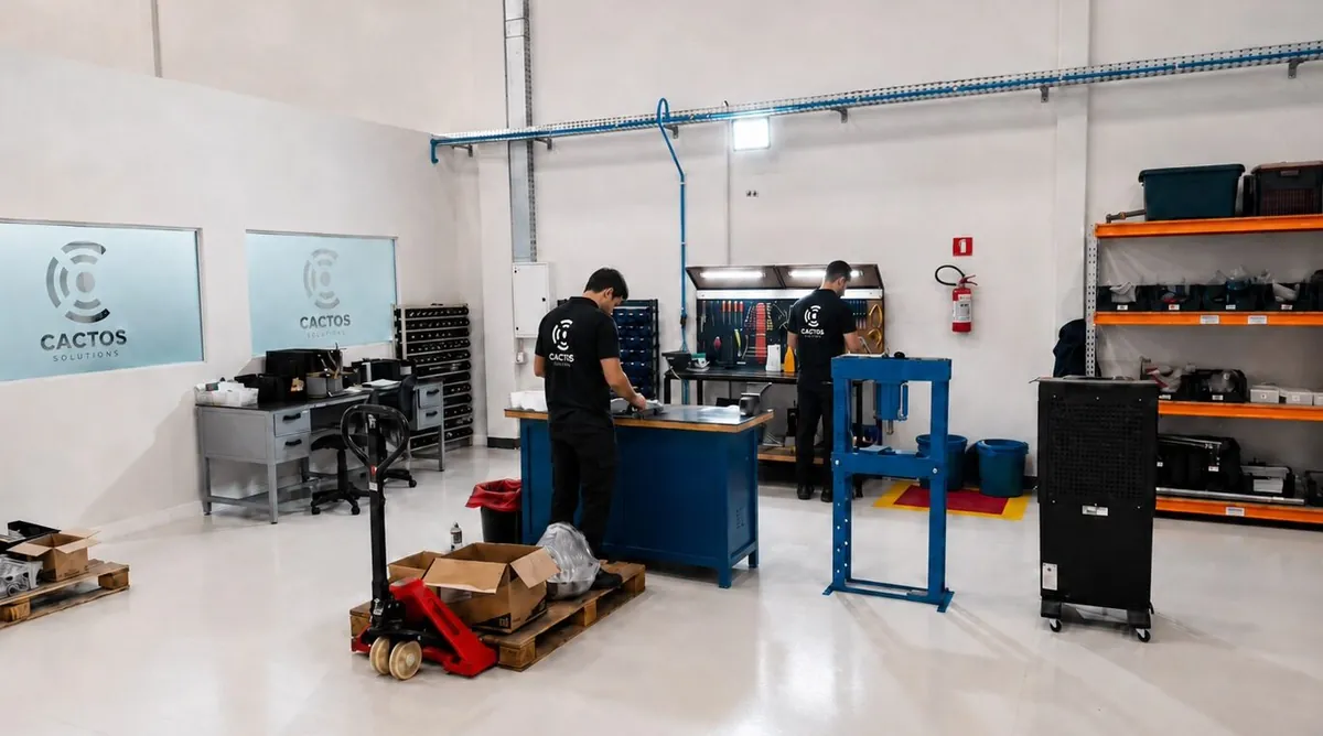 Equipe da Cactos Solutions na fábrica